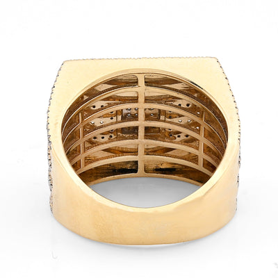 10K Yellow Gold 2.5CT Natural Diamond Rectangular Two Row Cuban link Design Men Ring 10g - Elite Jewelers - Rings