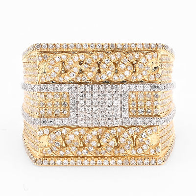 10K Yellow Gold 2.5CT Natural Diamond Rectangular Two Row Cuban link Design Men Ring 10g - Elite Jewelers - Rings