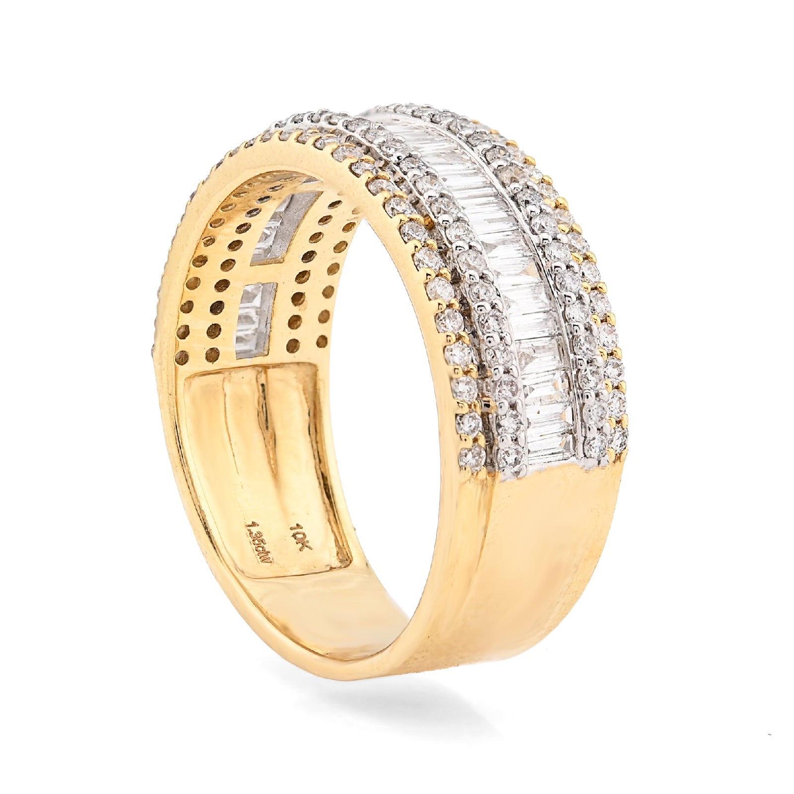 10K Yellow Gold 2.5CTW Natural Diamond Round/Baguette Men 8MM Band Ring - Elite Jewelers - Rings