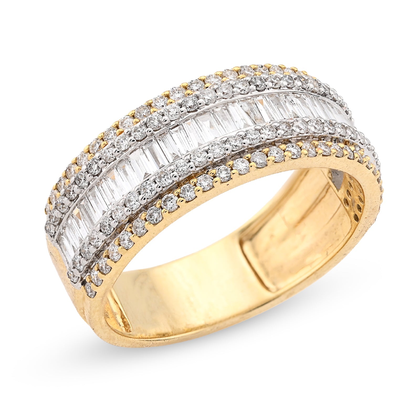10K Yellow Gold 2.5CTW Natural Diamond Round/Baguette Men 8MM Band Ring - Elite Jewelers - Rings
