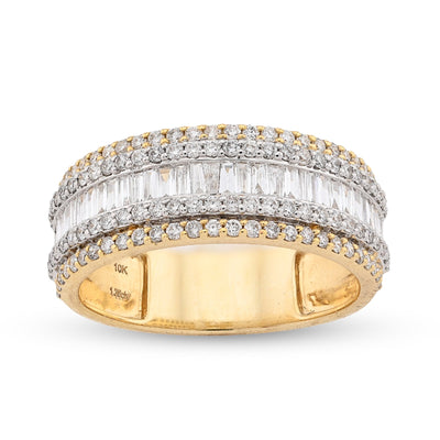 10K Yellow Gold 2.5CTW Natural Diamond Round/Baguette Men 8MM Band Ring - Elite Jewelers - Rings