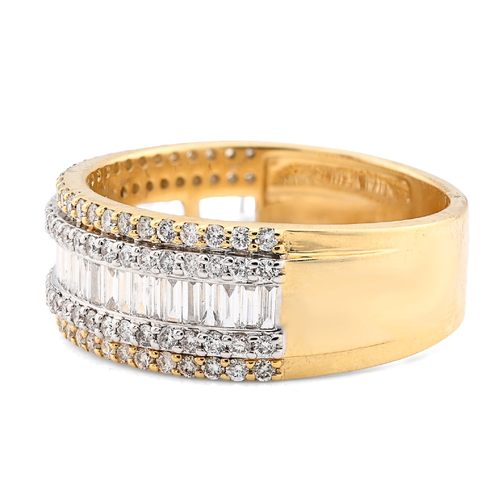 10K Yellow Gold 2.5CTW Natural Diamond Round/Baguette Men 8MM Band Ring - Elite Jewelers - Rings