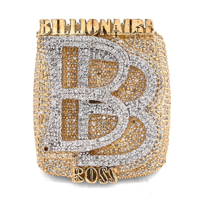 10K Yellow Gold 2.65CT BILLIONAIRE BOSS BB Initial Big Natural Diamond Men Custom Pinky Ring - Elite Jewelers - Rings