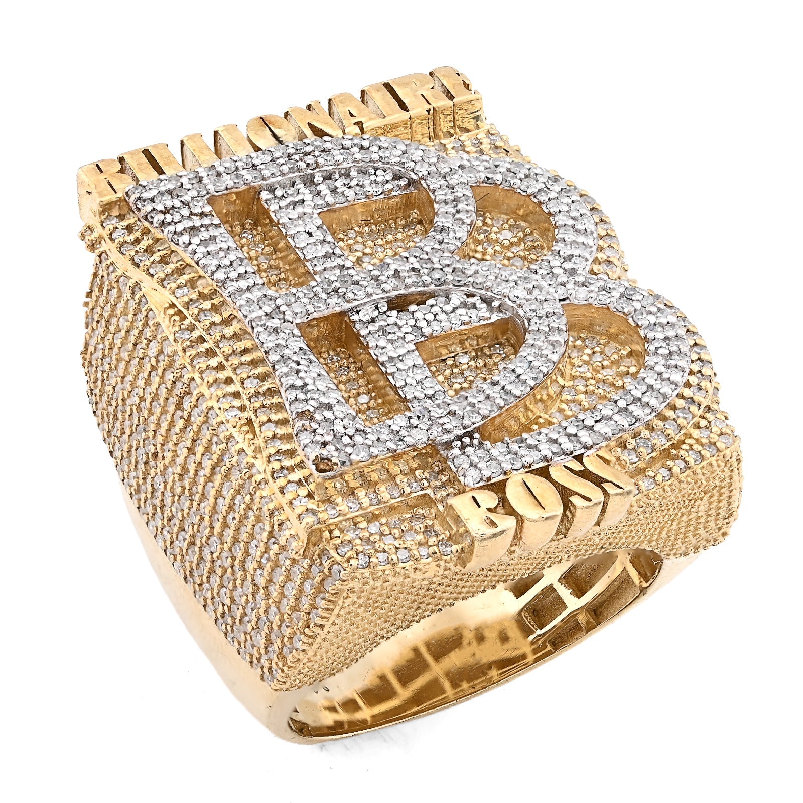 10K Yellow Gold 2.65CT BILLIONAIRE BOSS BB Initial Big Natural Diamond Men Custom Pinky Ring - Elite Jewelers - Rings
