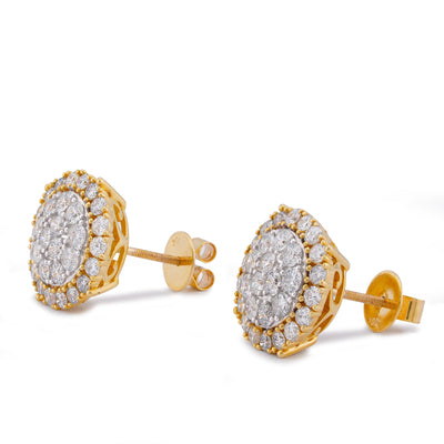 10K Yellow Gold 2.78CT Halo Cluster Flower Natural Diamond Men Women Big Earrings - Elite Jewelers-Earrings