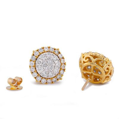 10K Yellow Gold 2.78CT Halo Cluster Flower Natural Diamond Men Women Big Earrings - Elite Jewelers-Earrings