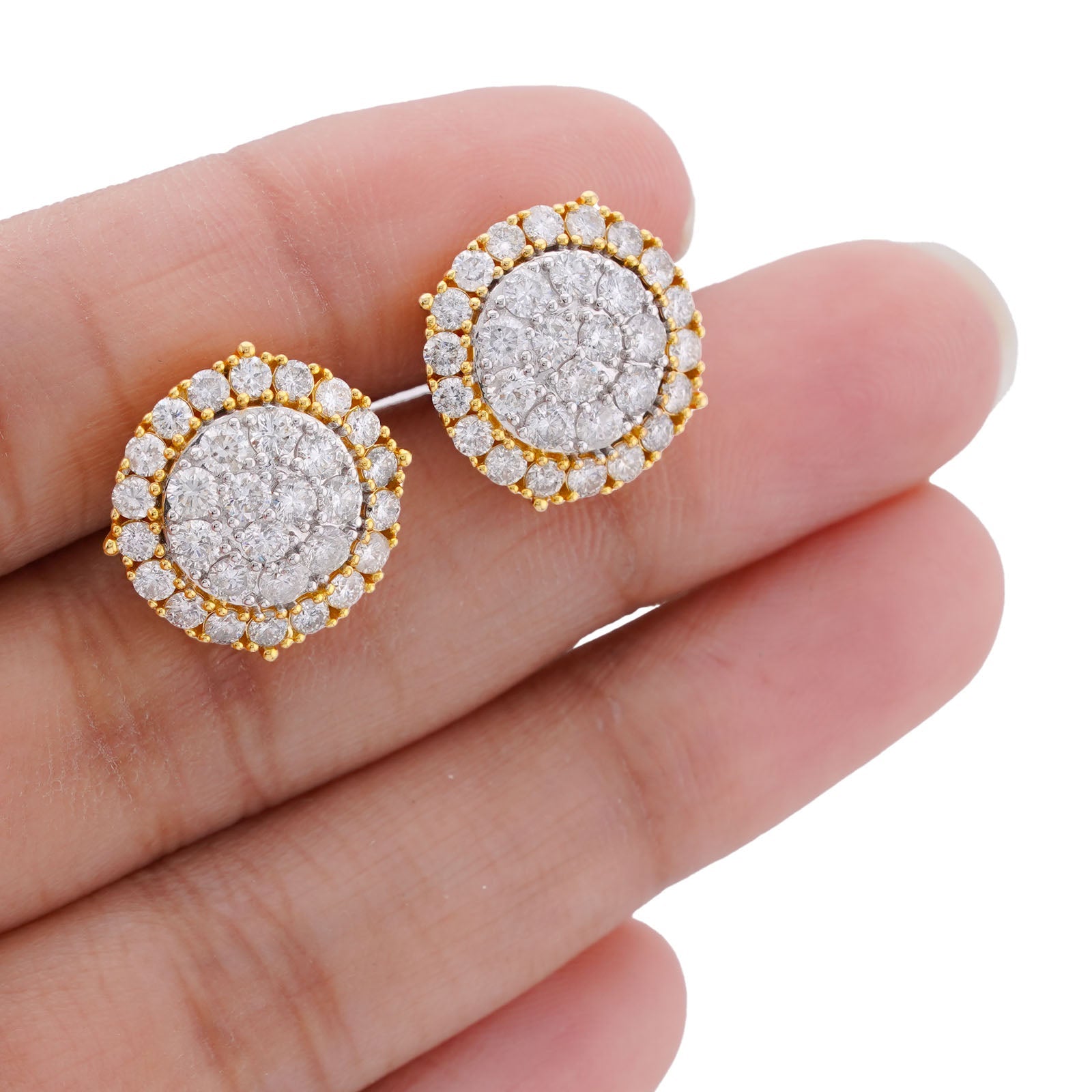 10K Yellow Gold 2.78CT Halo Cluster Flower Natural Diamond Men Women Big Earrings - Elite Jewelers-Earrings