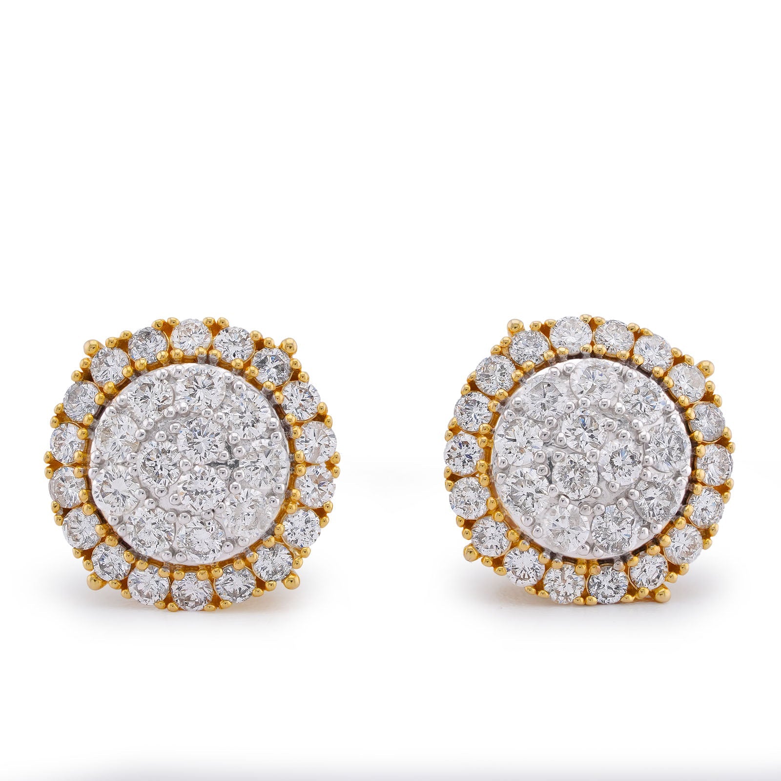10K Yellow Gold 2.78CT Halo Cluster Flower Natural Diamond Men Women Big Earrings - Elite Jewelers-Earrings