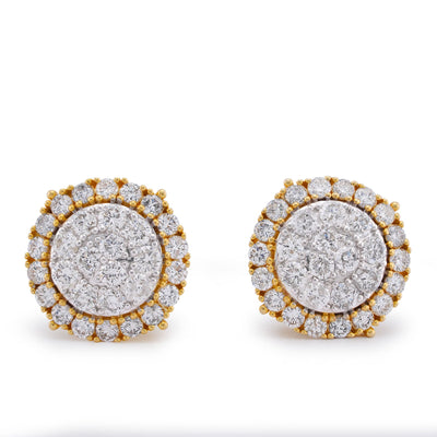 10K Yellow Gold 2.78CT Halo Cluster Flower Natural Diamond Men Women Big Earrings - Elite Jewelers-Earrings