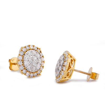 10K Yellow Gold 2.78CT Halo Cluster Flower Natural Diamond Men Women Big Earrings - Elite Jewelers-Earrings