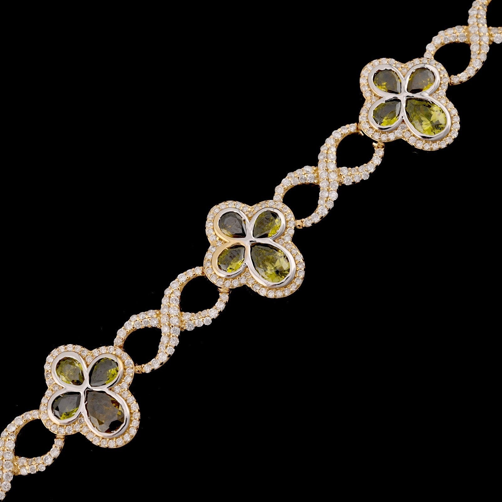 10k Yellow Gold 2.8CTW Diamond Cross Clover Infinity Gem Bracelet 27.6g 8 Inch - Elite Jewelers - Bracelets