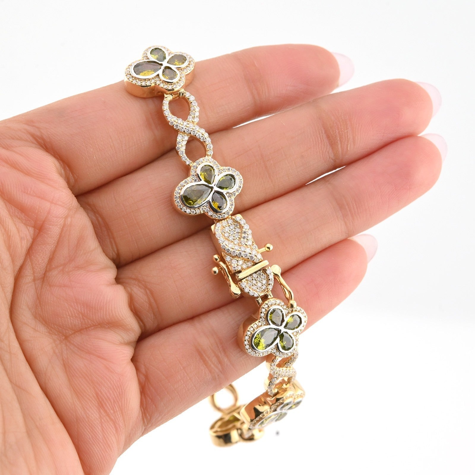 10k Yellow Gold 2.8CTW Diamond Cross Clover Infinity Gem Bracelet 27.6g 8 Inch - Elite Jewelers - Bracelets