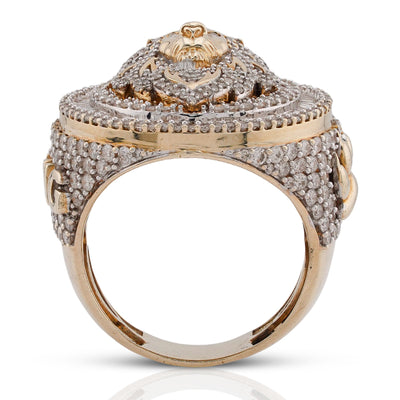 10K Yellow Gold 2.98CT Round/Baguette Natural Diamond Lion Head/Paws Round Shape Men Pinky Ring - Elite Jewelers-Rings