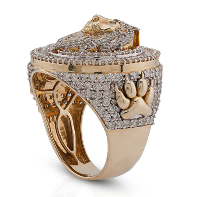 10K Yellow Gold 2.98CT Round/Baguette Natural Diamond Lion Head/Paws Round Shape Men Pinky Ring - Elite Jewelers-Rings