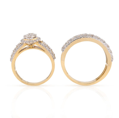 10K Yellow Gold 2CT Natural Diamond 2 Layer Oval Shape Round Men Women Wedding Ring Set - Elite Jewelers - Rings