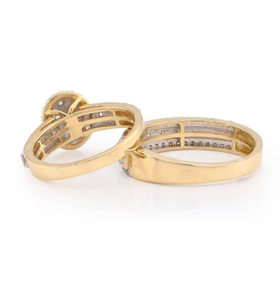 10K Yellow Gold 2CT Natural Diamond 2 Layer Oval Shape Round Men Women Wedding Ring Set - Elite Jewelers - Rings