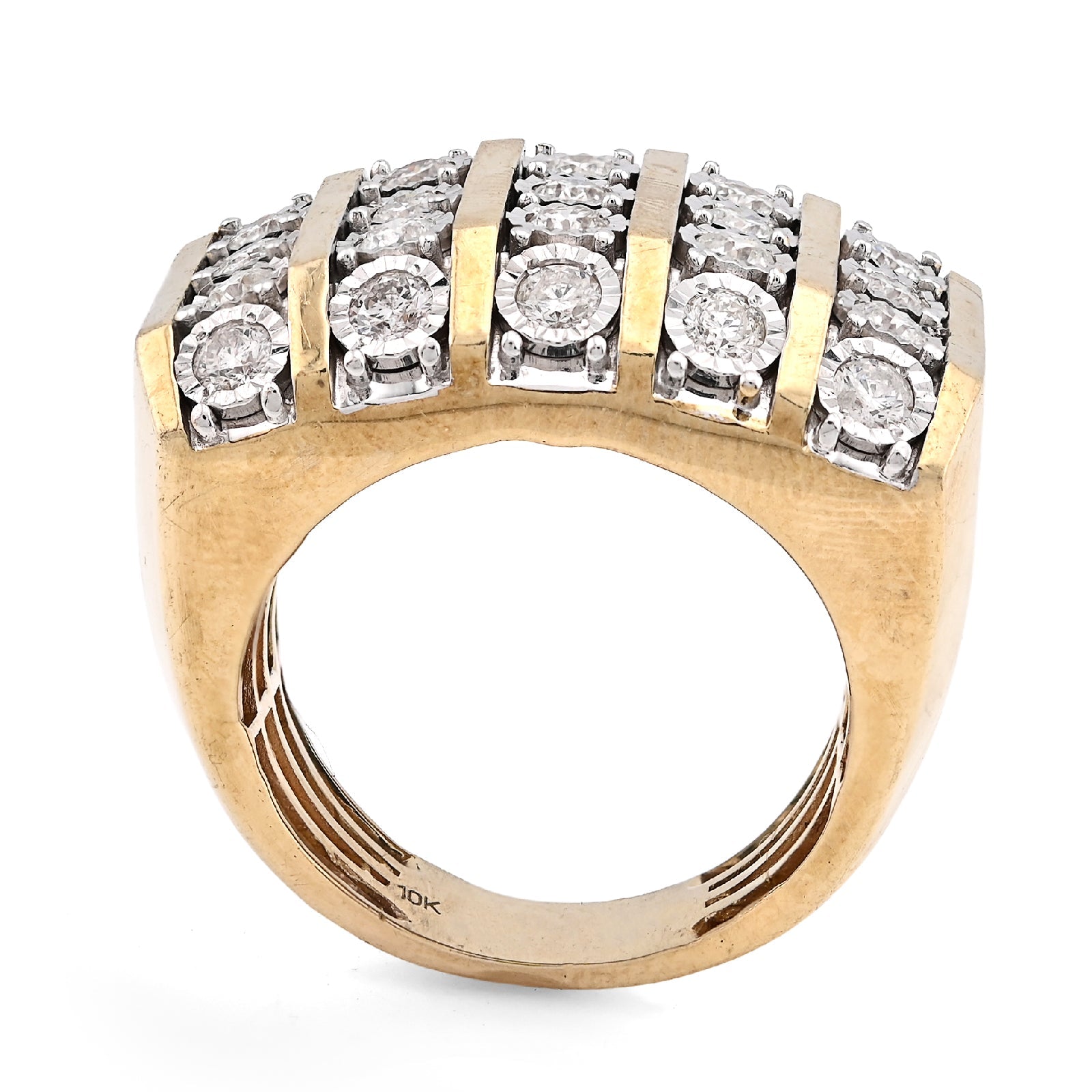 10K Yellow Gold 2CT Natural Diamond Multi Column Men Ilusion Set Pinky Ring - Elite Jewelers - Rings