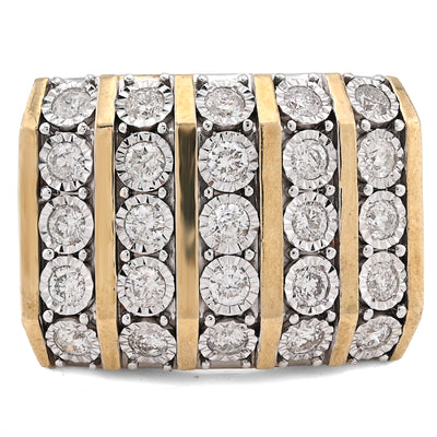 10K Yellow Gold 2CT Natural Diamond Multi Column Men Ilusion Set Pinky Ring - Elite Jewelers - Rings