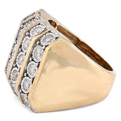 10K Yellow Gold 2CT Natural Diamond Multi Column Men Ilusion Set Pinky Ring - Elite Jewelers - Rings