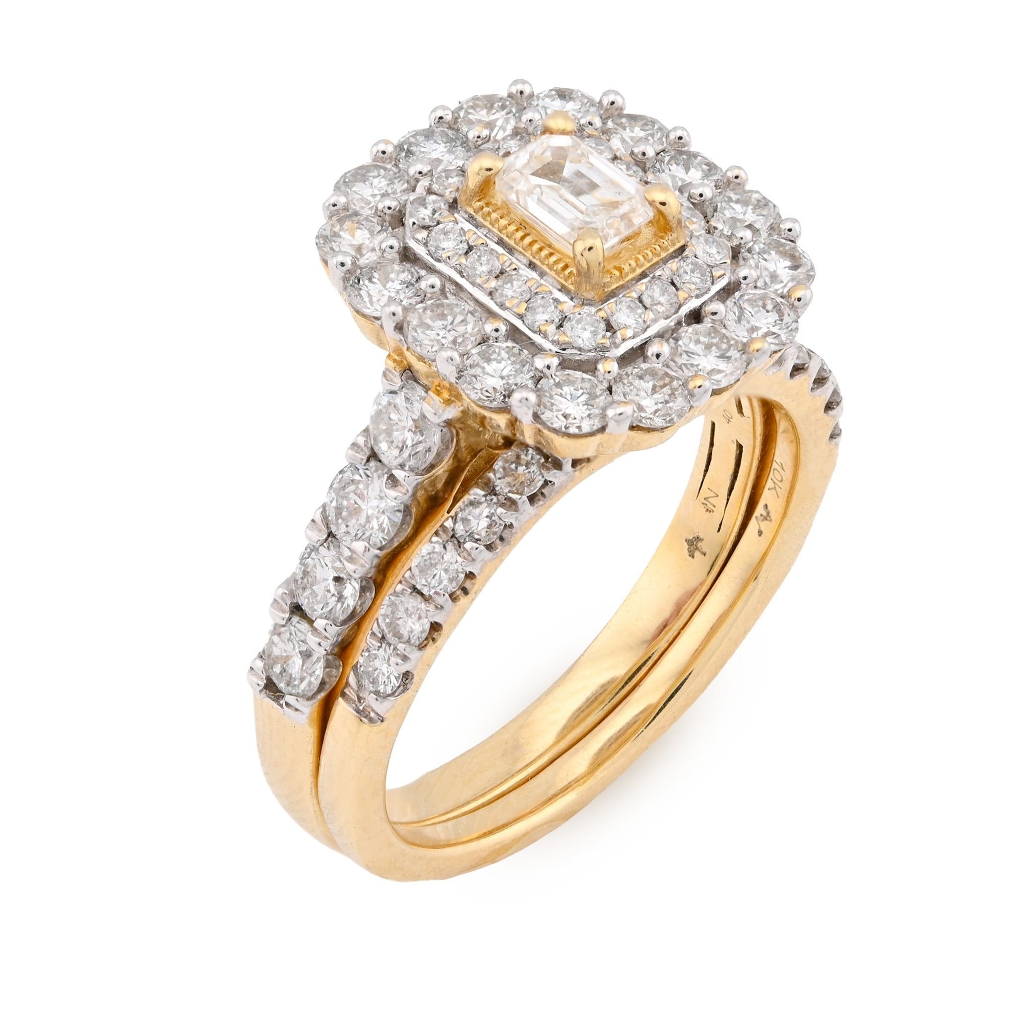 10K Yellow Gold 2CT Natural Diamond Rectangular Flower Setting Emerald Centre Women Wedding Ring - Elite Jewelers - Rings