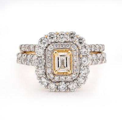 10K Yellow Gold 2CT Natural Diamond Rectangular Flower Setting Emerald Centre Women Wedding Ring - Elite Jewelers - Rings
