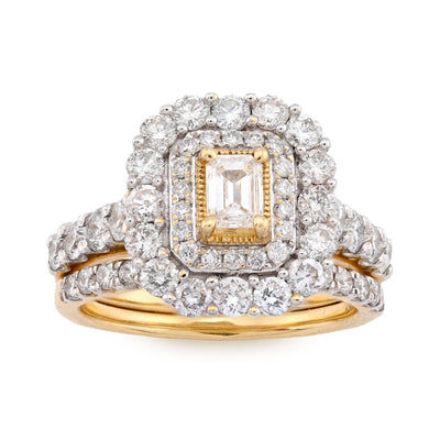 10K Yellow Gold 2CT Natural Diamond Rectangular Flower Setting Emerald Centre Women Wedding Ring - Elite Jewelers - Rings