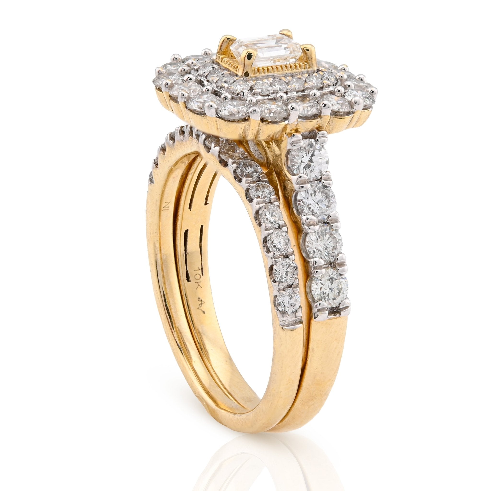 10K Yellow Gold 2CT Natural Diamond Rectangular Flower Setting Emerald Centre Women Wedding Ring - Elite Jewelers - Rings