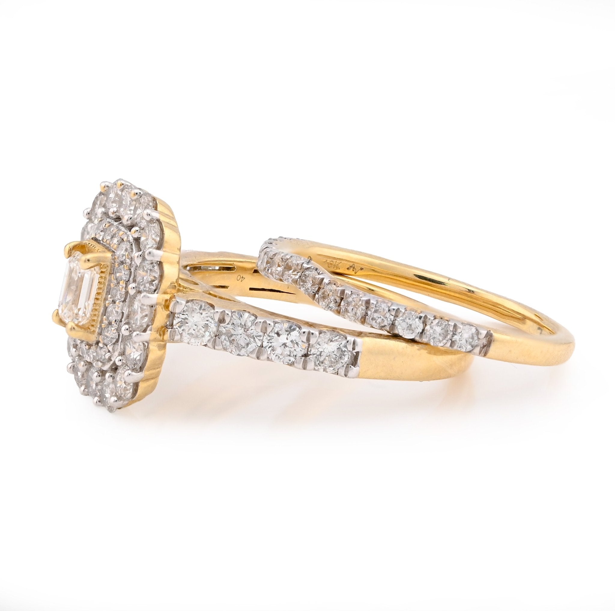 10K Yellow Gold 2CT Natural Diamond Rectangular Flower Setting Emerald Centre Women Wedding Ring - Elite Jewelers - Rings