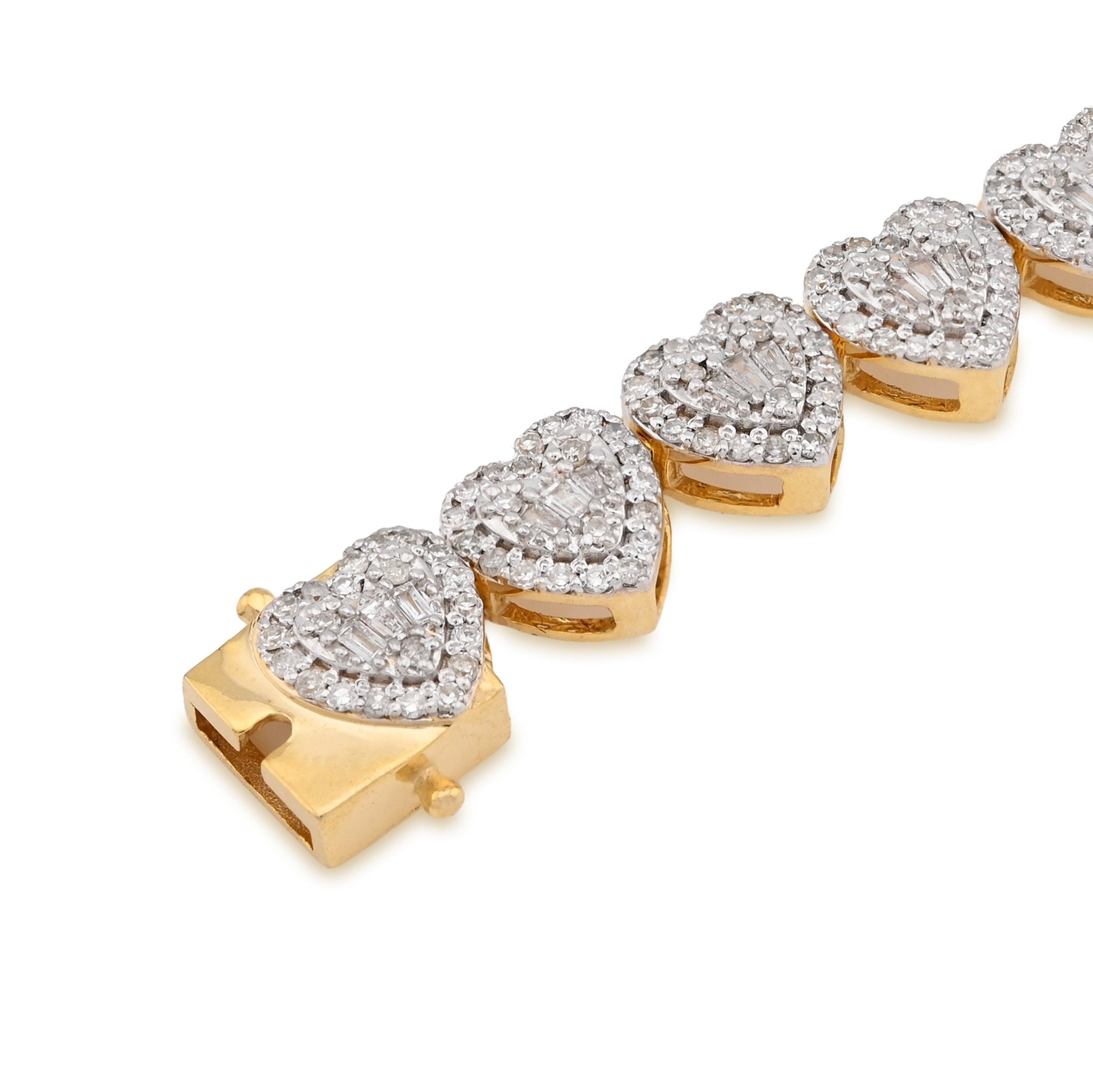 10K Yellow Gold 2CT Natural Diamond Round/Baguette Heart Shape Women's Tennis Bracelet 6.25" - Elite Jewelers - Bracelets