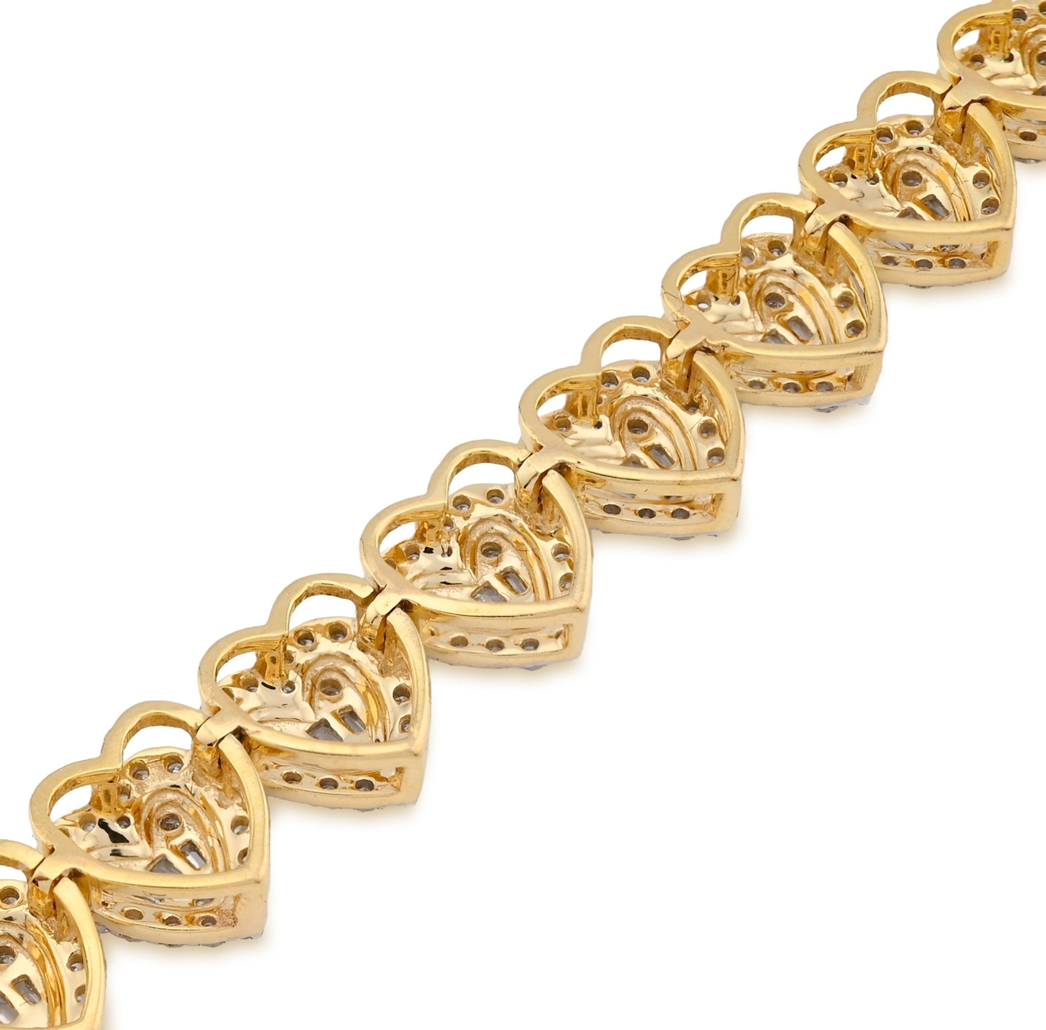 10K Yellow Gold 2CT Natural Diamond Round/Baguette Heart Shape Women's Tennis Bracelet 6.25" - Elite Jewelers - Bracelets