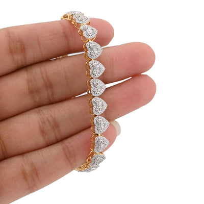10K Yellow Gold 2CT Natural Diamond Round/Baguette Heart Shape Women's Tennis Bracelet 6.25" - Elite Jewelers - Bracelets