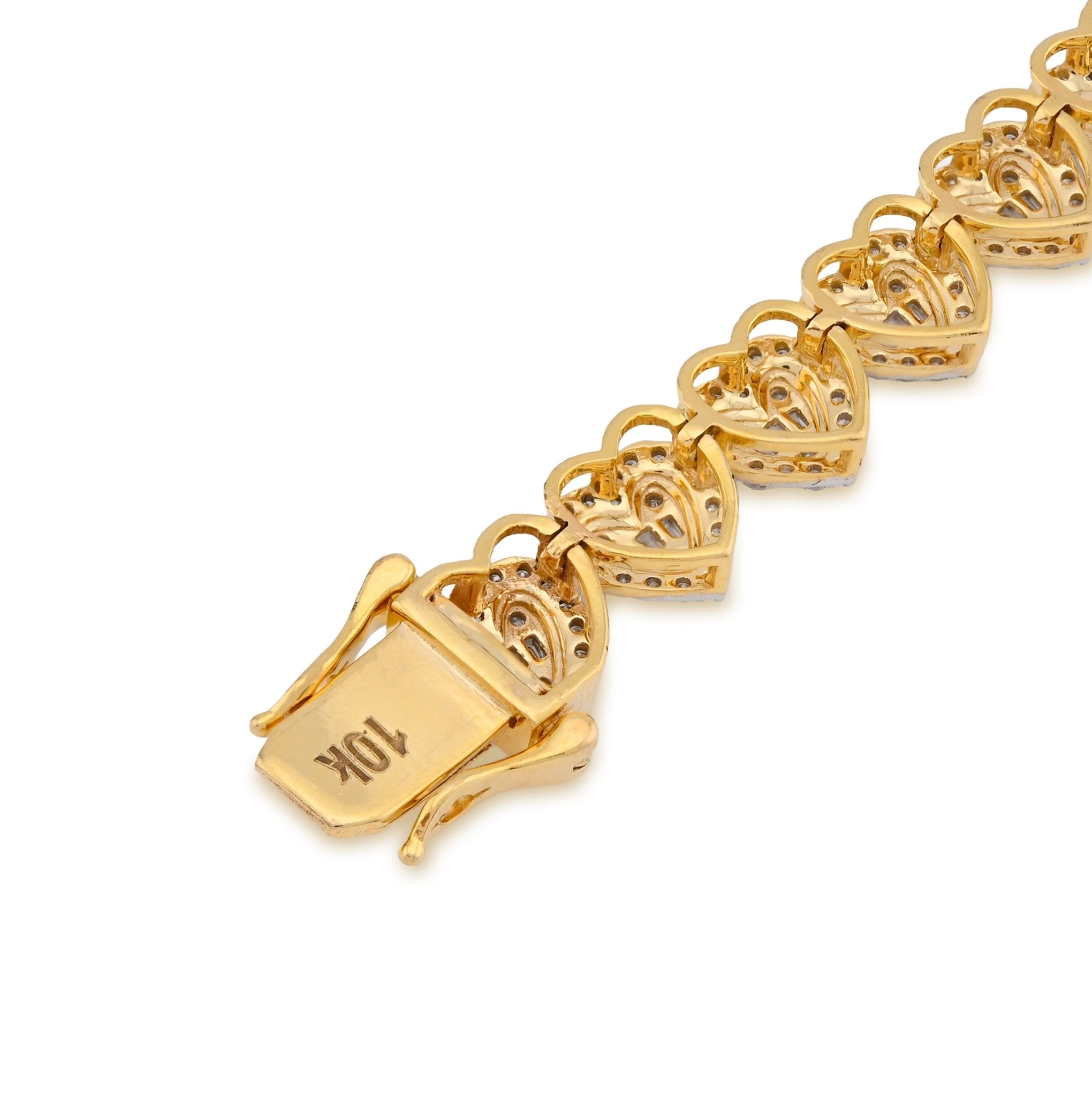10K Yellow Gold 2CT Natural Diamond Round/Baguette Heart Shape Women's Tennis Bracelet 6.25" - Elite Jewelers - Bracelets