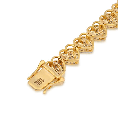 10K Yellow Gold 2CT Natural Diamond Round/Baguette Heart Shape Women's Tennis Bracelet 6.25" - Elite Jewelers - Bracelets