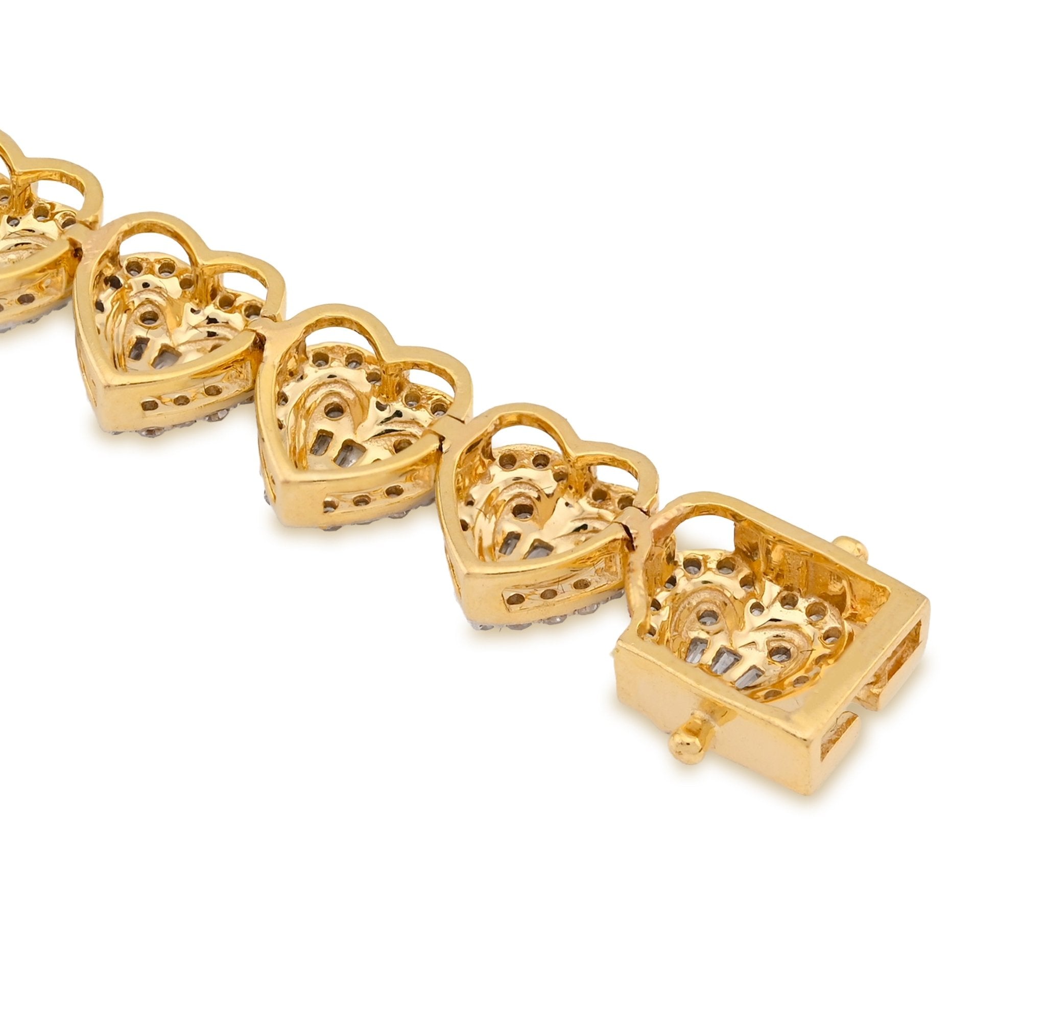 10K Yellow Gold 2CT Natural Diamond Round/Baguette Heart Shape Women's Tennis Bracelet 6.25" - Elite Jewelers - Bracelets