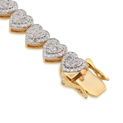 10K Yellow Gold 2CT Natural Diamond Round/Baguette Heart Shape Women's Tennis Bracelet 6.25" - Elite Jewelers - Bracelets