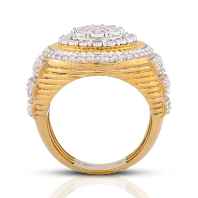 10K Yellow Gold 2CT Oval Halo Illusion Set Natural Diamond 3 Step Men Pinky Ring - Elite Jewelers-Rings