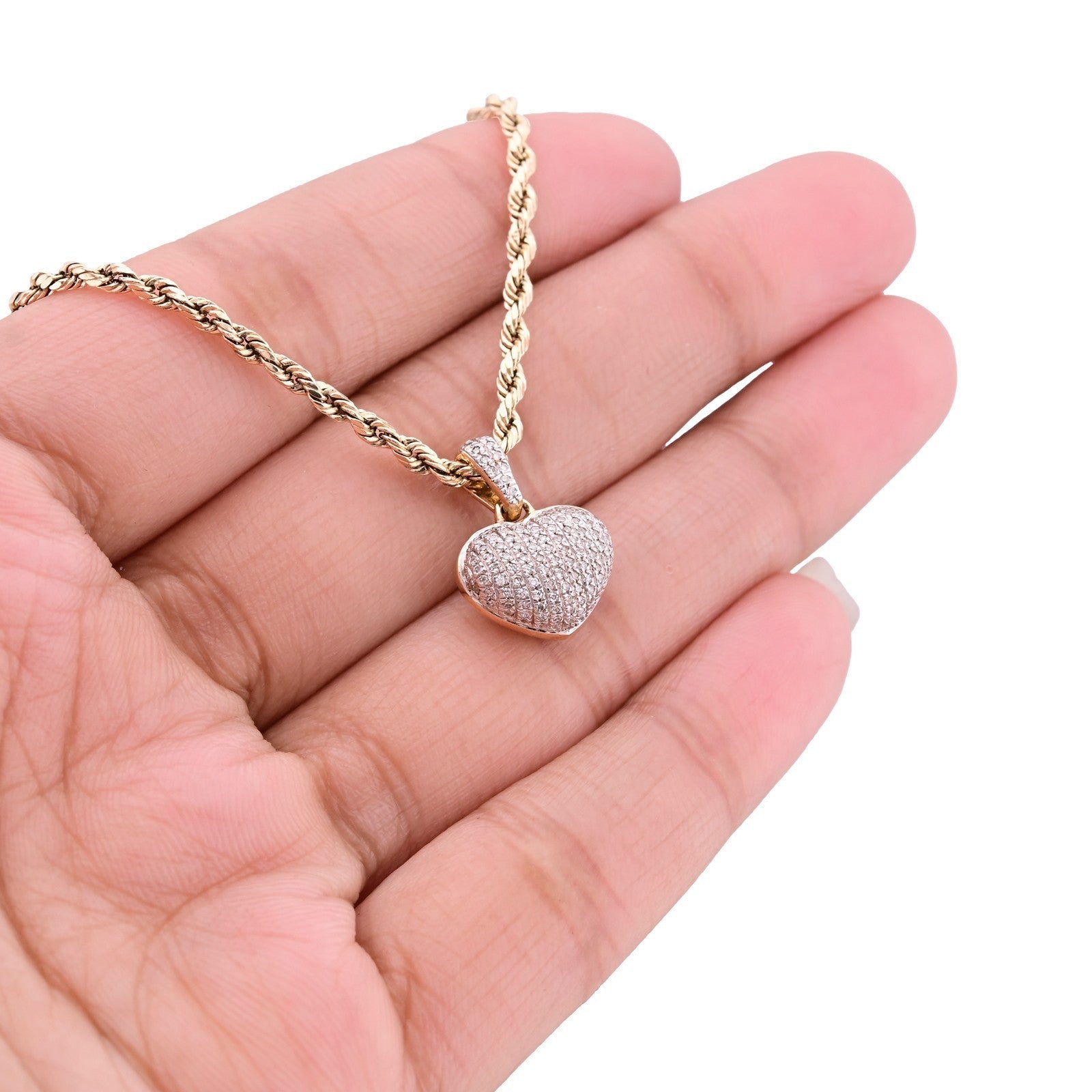 10k Yellow Gold 2gm 1CTW Natural Diamond Puffed Heart Shape Pendant Womens Charm - Elite Jewelers - Charms & Pendants
