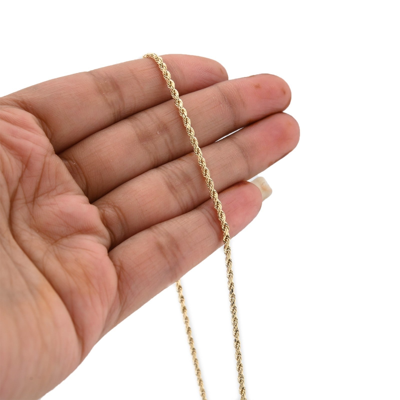 10k Yellow Gold 2MM Diamond Cut Rope Chain Necklace Mens Womens 16 Inches - Elite Jewelers - Necklaces & Chains