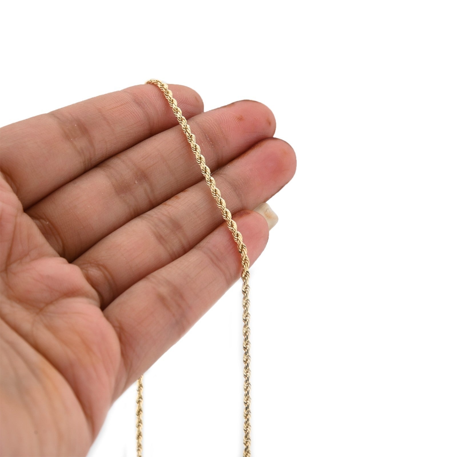 10k Yellow Gold 2MM Diamond Cut Rope Chain Necklace Mens Womens 16 Inches - Elite Jewelers - Necklaces & Chains