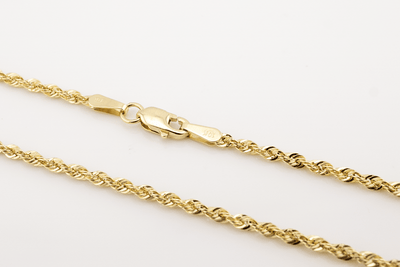 10K Yellow Gold 2mm Rope Chain Necklace 18" - 24" Diamond Cut Pendant Mens Women - Elite Jewelers - Necklaces & Chains