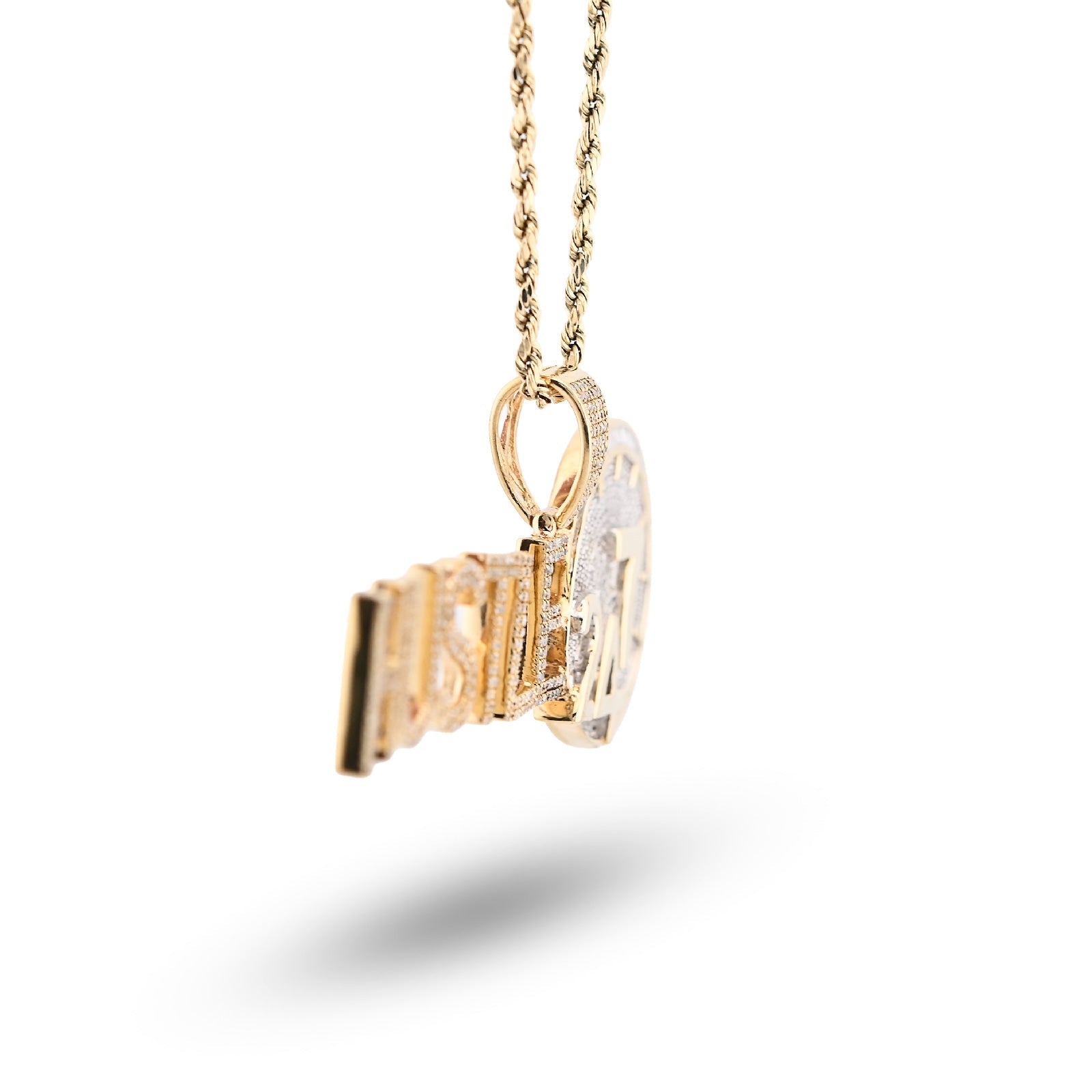 10K Yellow Gold 2TC Natural Baguette Diamond "HUSTLE 24/7" Custom Charm Men Pendant - Elite Jewelers - Charms & Pendants