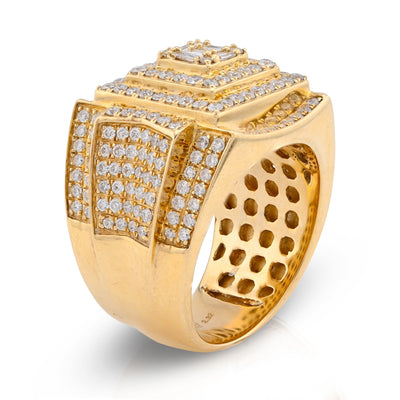 10K Yellow Gold 3 Level Rectangle Baguette Centre 2.32CT Natural Diamond Men Pinky Ring - Elite Jewelers - Rings