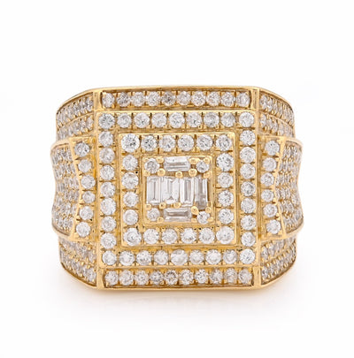 10K Yellow Gold 3 Level Rectangle Baguette Centre 2.32CT Natural Diamond Men Pinky Ring - Elite Jewelers - Rings