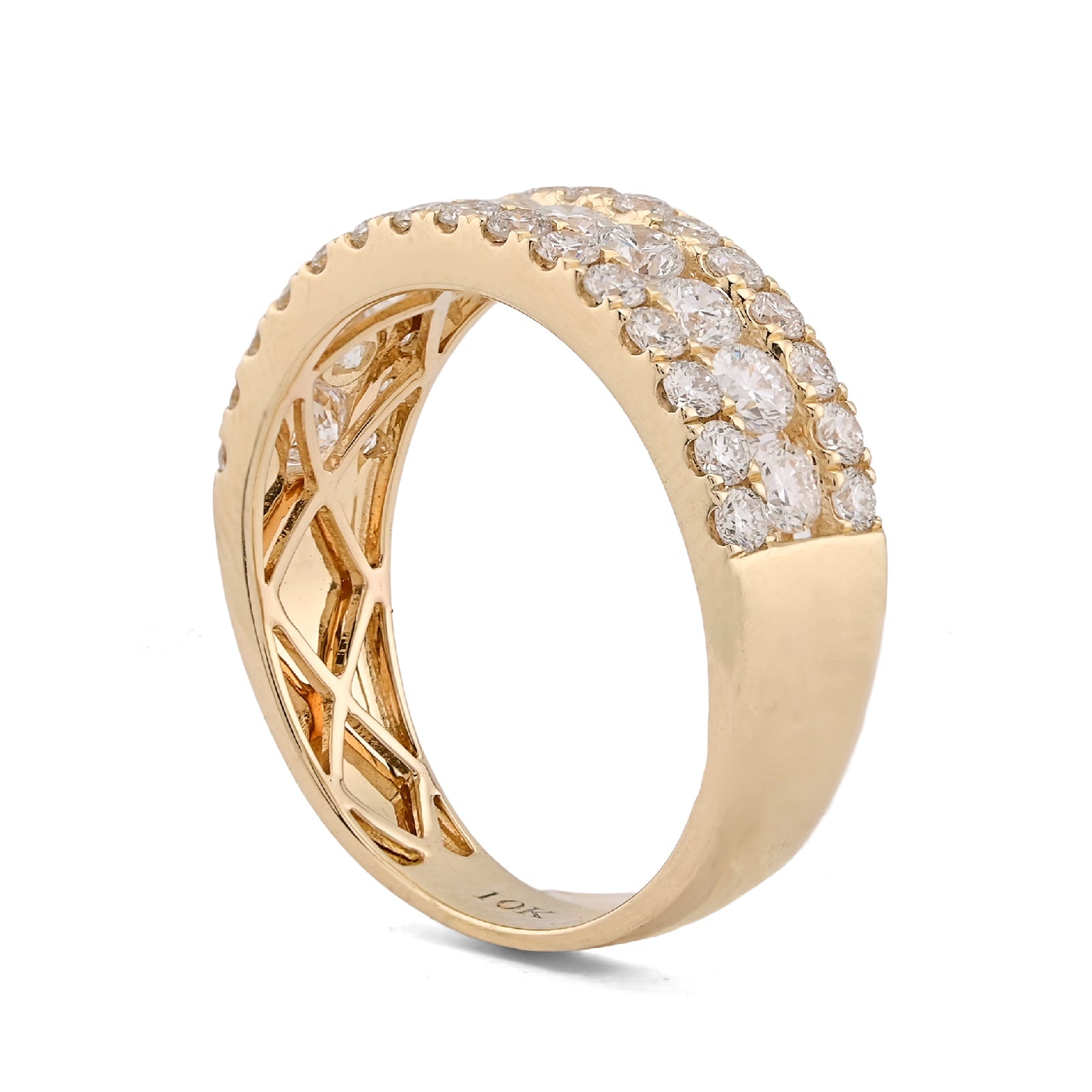 10K Yellow Gold 3 Row 2.02CT Lab Diamond Men Band Ring - Elite Jewelers-Rings
