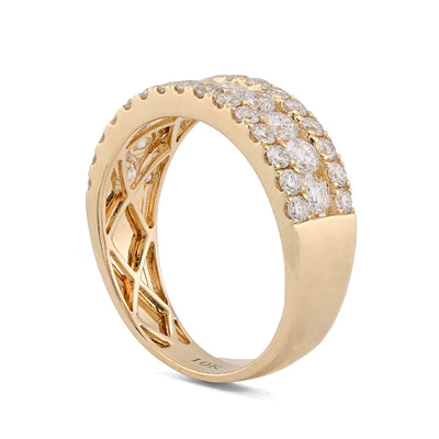 10K Yellow Gold 3 Row 2.02CT Lab Diamond Men Band Ring - Elite Jewelers-Rings