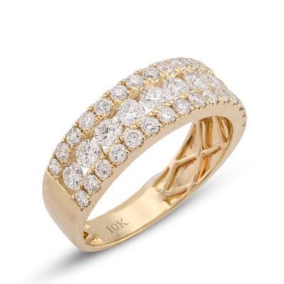 10K Yellow Gold 3 Row 2.02CT Lab Diamond Men Band Ring - Elite Jewelers-Rings