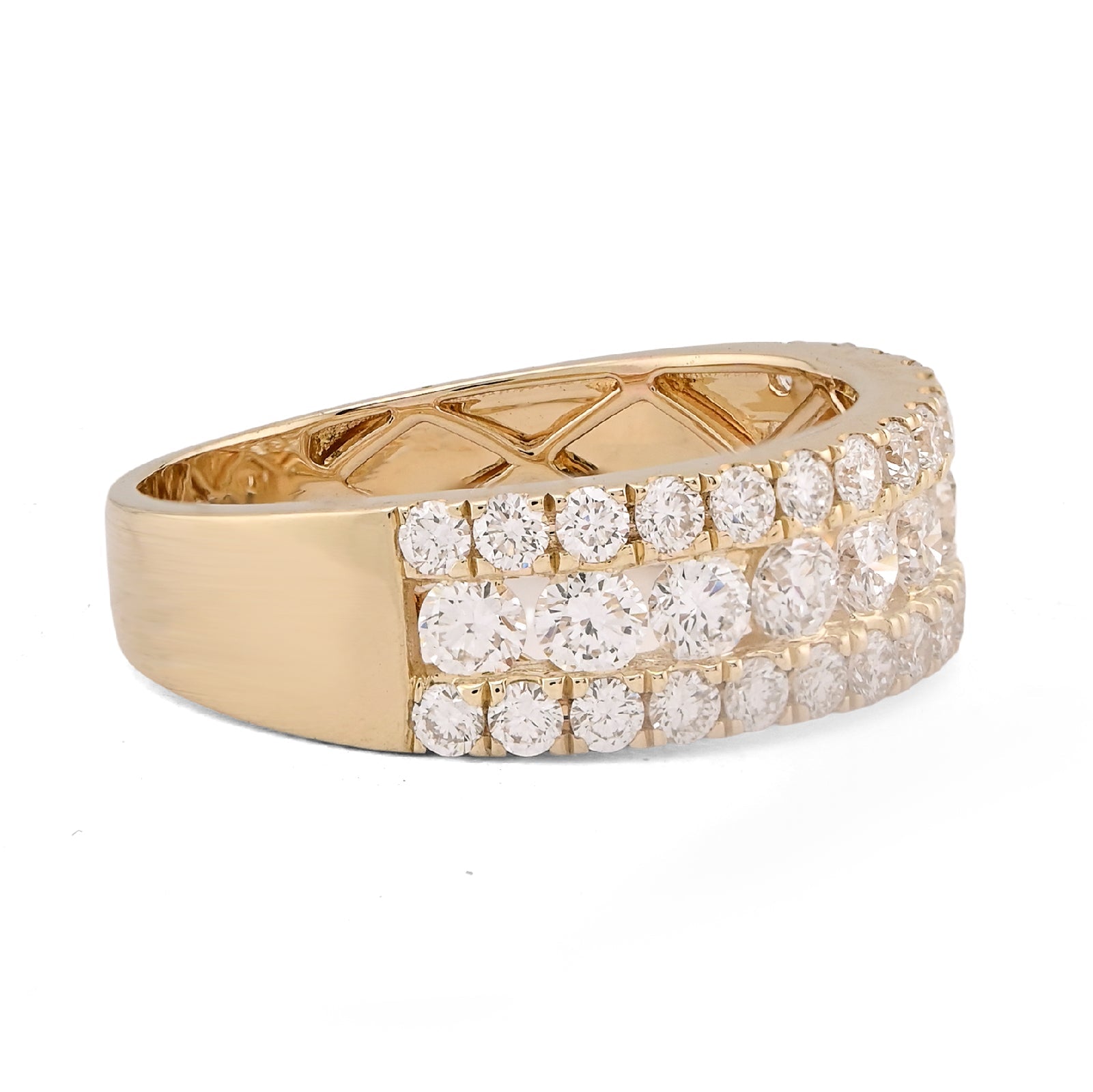 10K Yellow Gold 3 Row 2.02CT Lab Diamond Men Band Ring - Elite Jewelers-Rings
