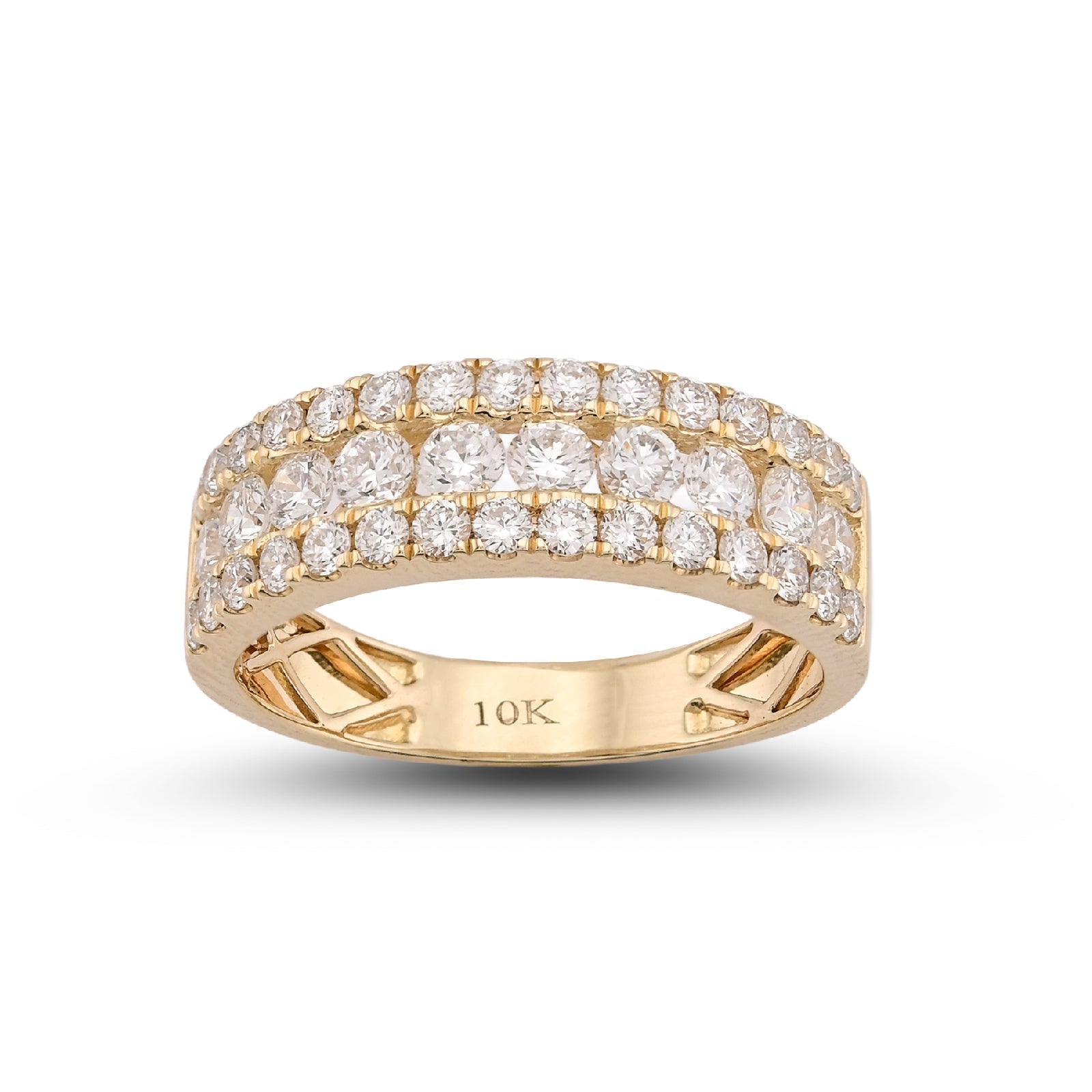 10K Yellow Gold 3 Row 2.02CT Lab Diamond Men Band Ring - Elite Jewelers-Rings