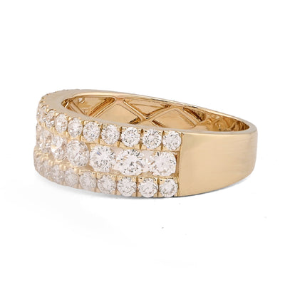 10K Yellow Gold 3 Row 2.02CT Lab Diamond Men Band Ring - Elite Jewelers-Rings
