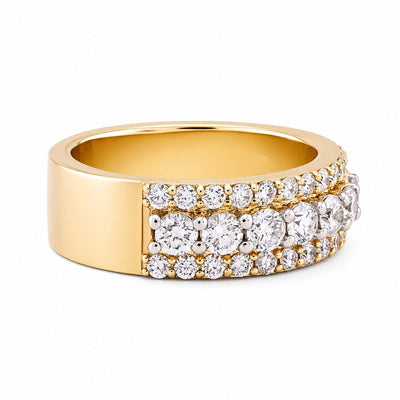 10K Yellow Gold 3 Row 2.61CT Lab Diamond Men Ring Band - Elite Jewelers - Rings